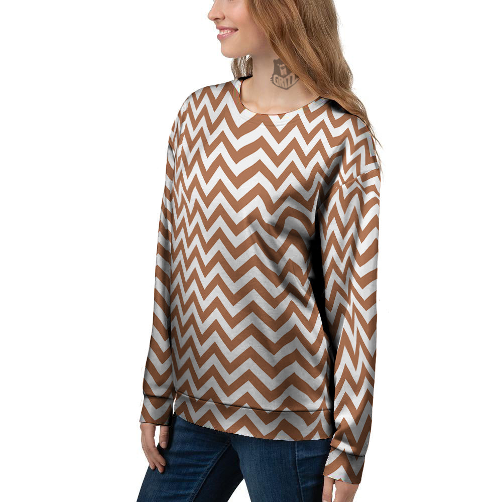 Bronze Zigzag Print Pattern Women's Sweatshirt-grizzshop