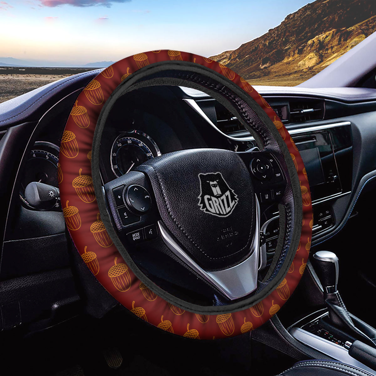 Brown Acorn Print Pattern Car Steering Wheel Cover-grizzshop