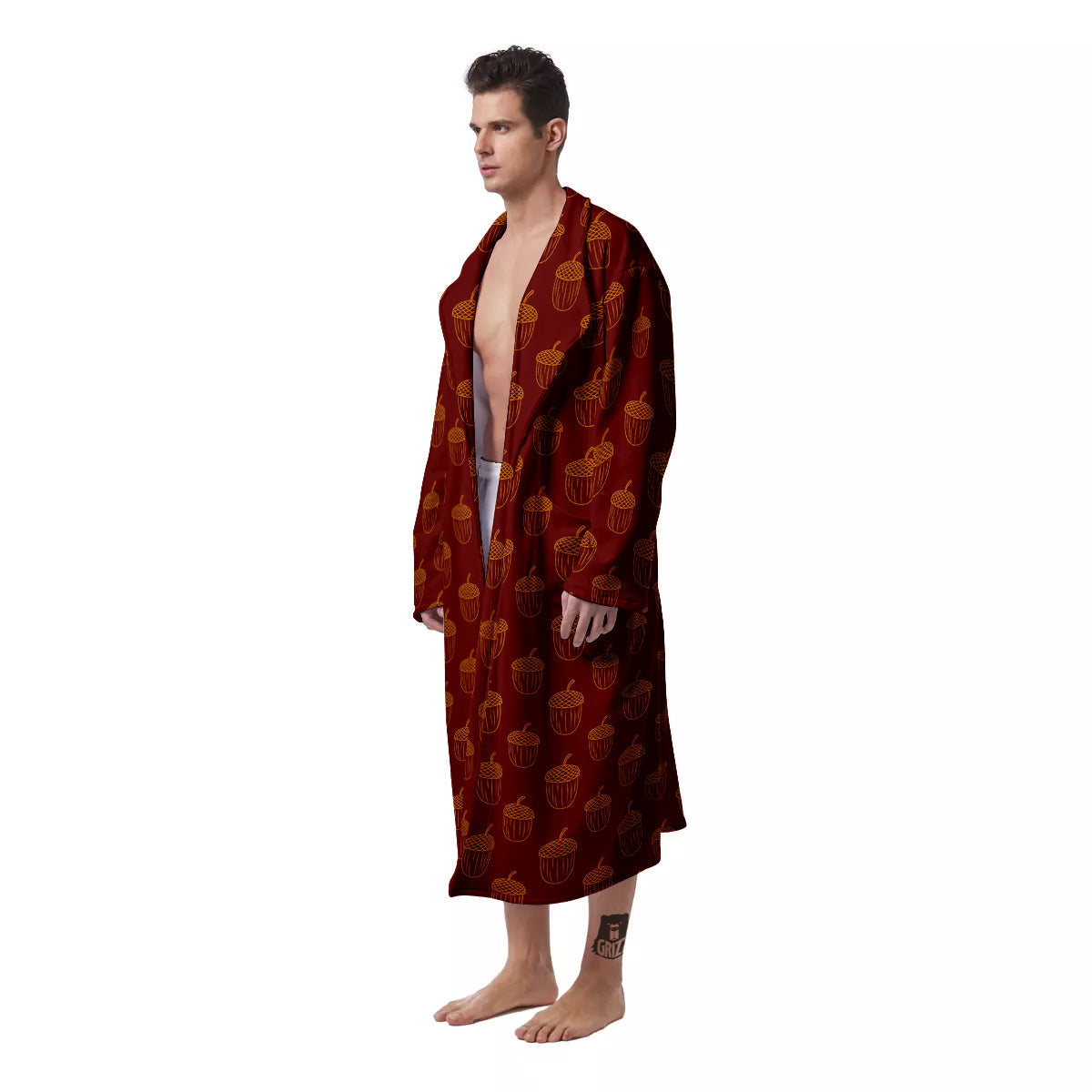 Brown Acorn Print Pattern Men's Robe-grizzshop