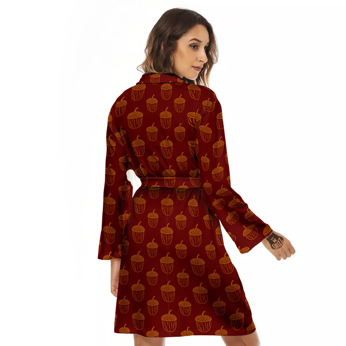 Brown Acorn Print Pattern Women's Robe-grizzshop