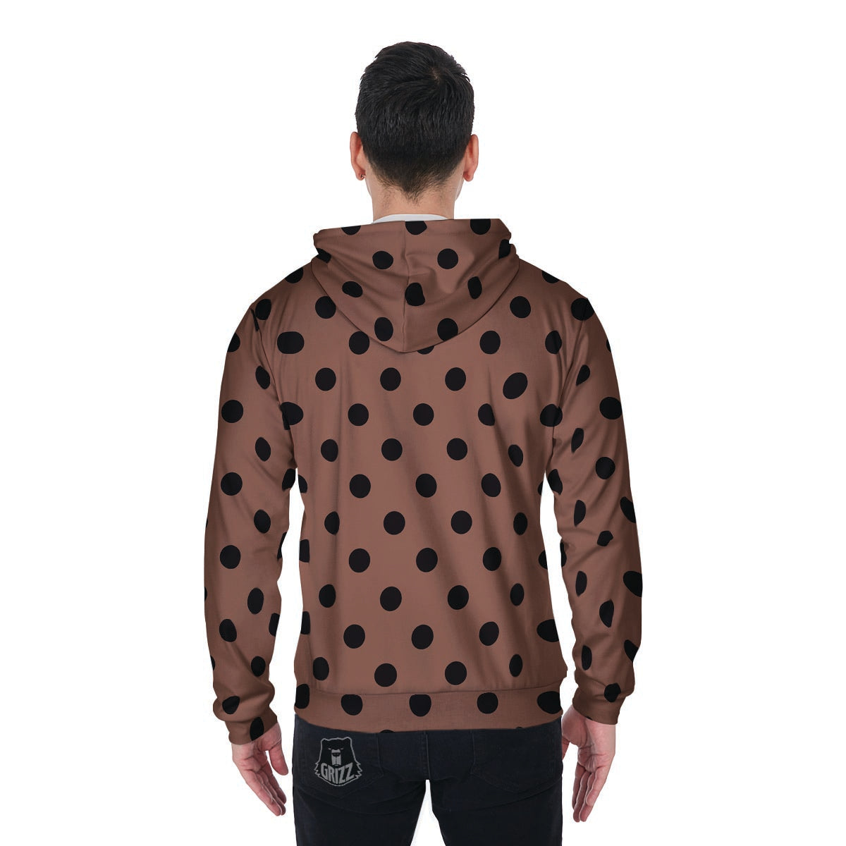 Brown And Black Polka Dot Men's Zip Up Hoodie-grizzshop