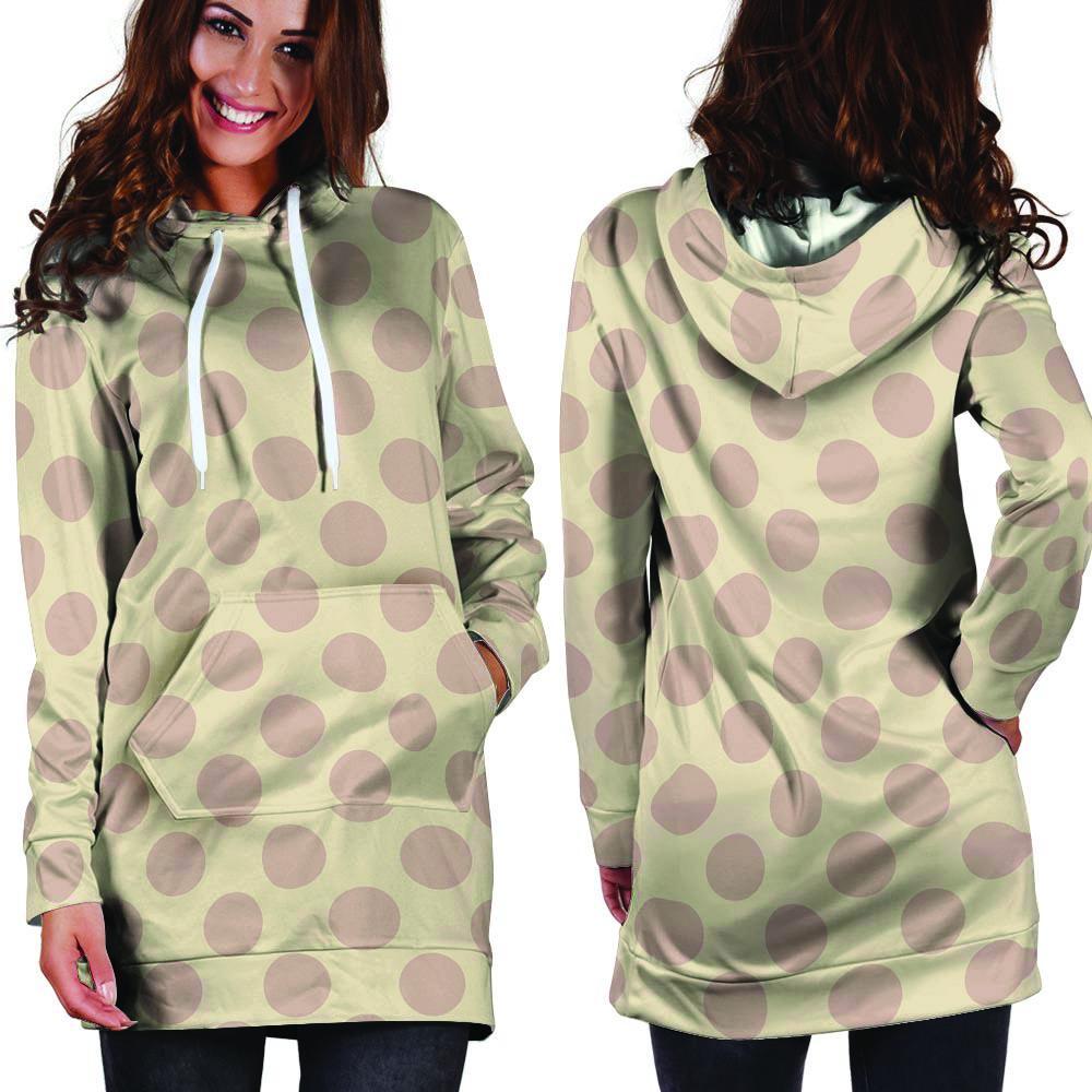 Brown And Cream Polka Dot Hoodie Dress-grizzshop