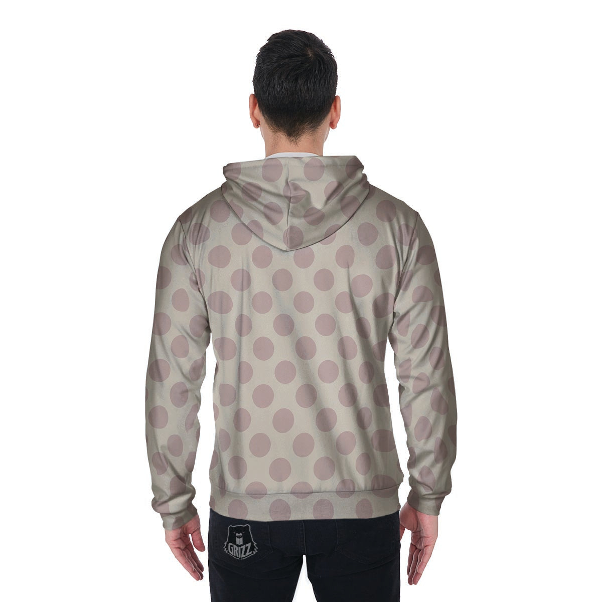 Brown And Cream Polka Dot Men's Zip Up Hoodie-grizzshop