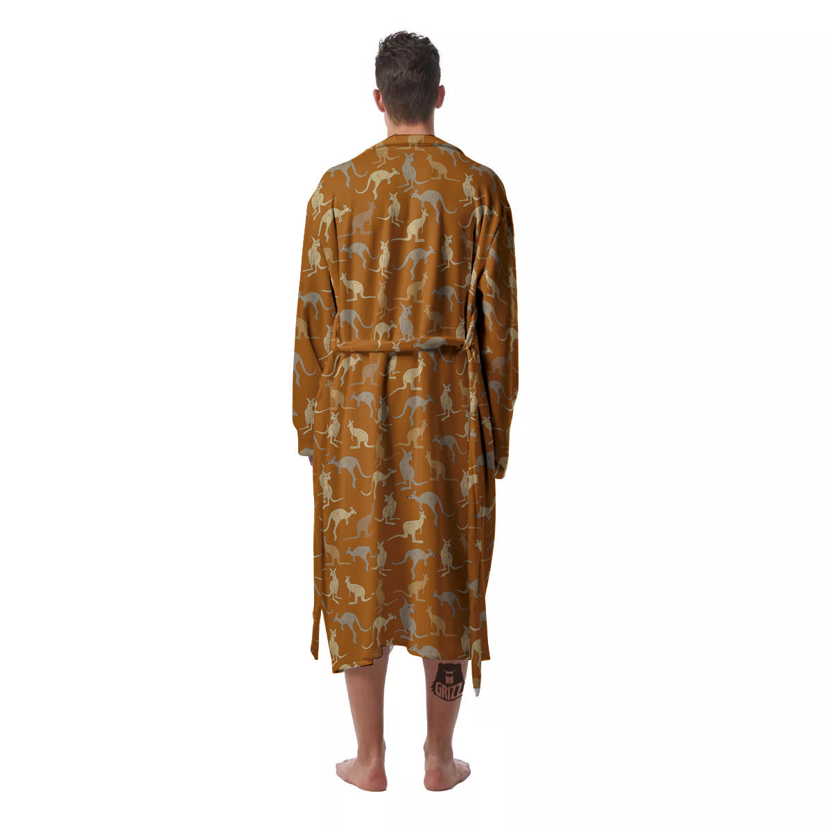 Brown And Grey Kangaroo Print Pattern Men's Robe-grizzshop
