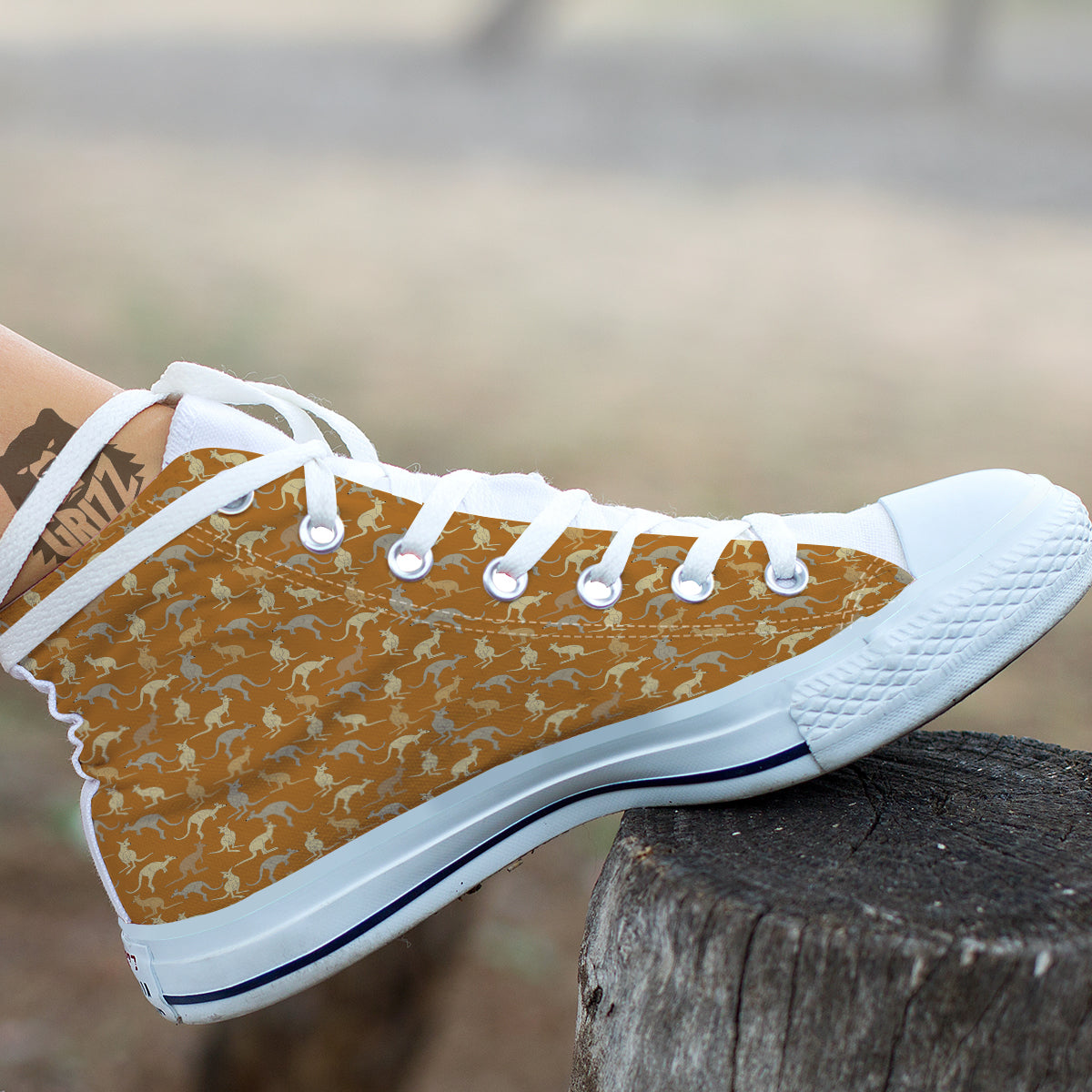Brown And Grey Kangaroo Print Pattern White High Top Shoes-grizzshop
