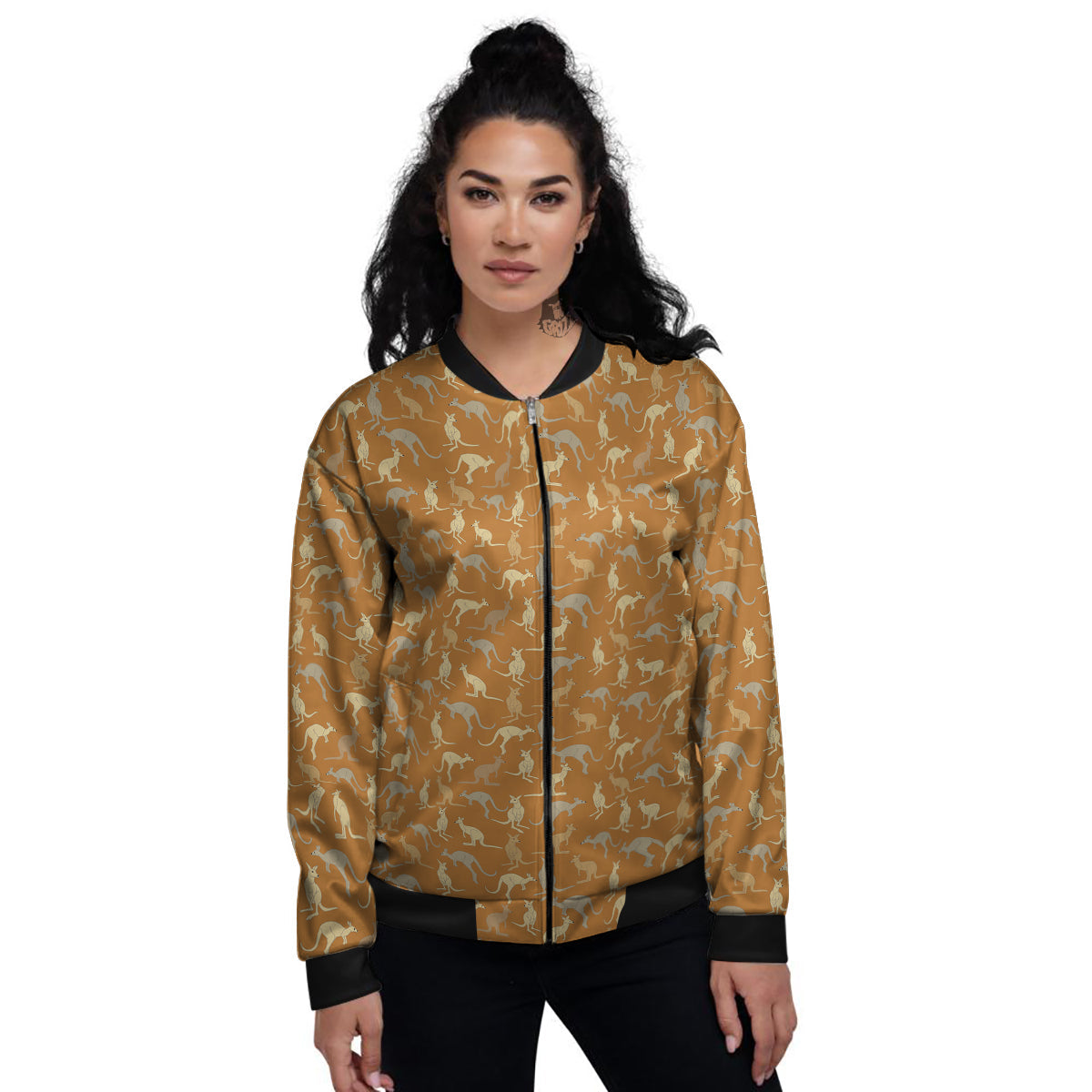 Brown And Grey Kangaroo Print Pattern Women's Bomber Jacket-grizzshop