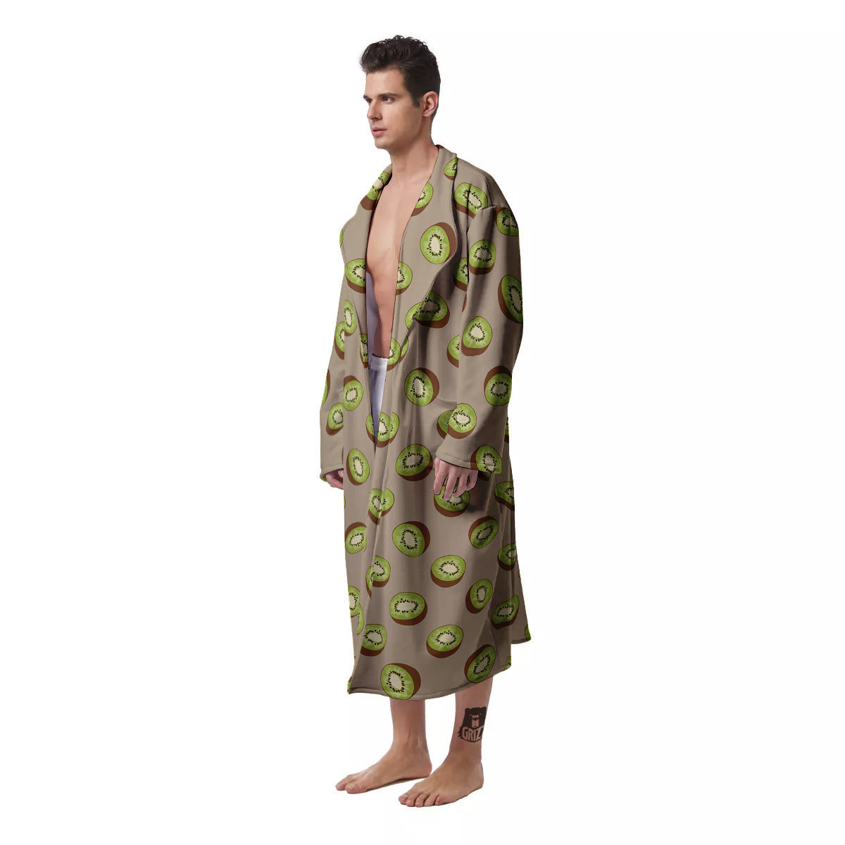 Brown And Kiwi Print Pattern Men's Robe-grizzshop