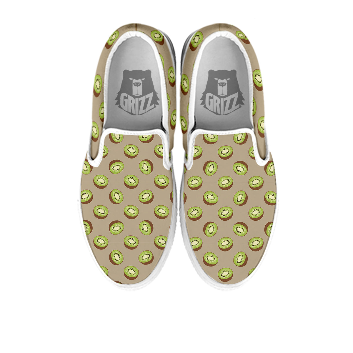 Brown And Kiwi Print Pattern White Slip On Shoes-grizzshop