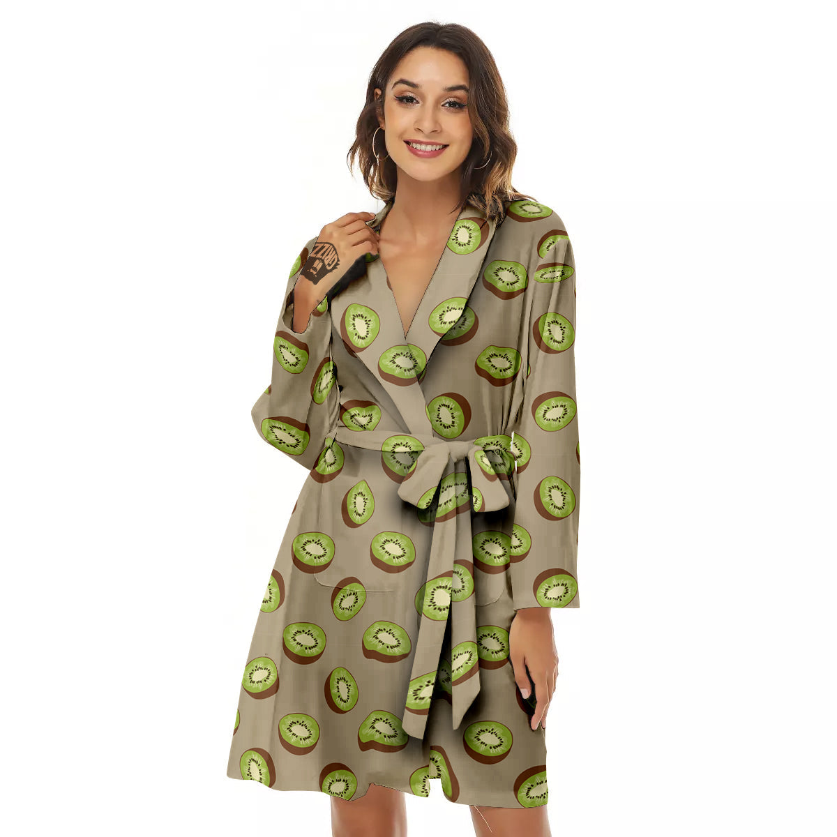 Brown And Kiwi Print Pattern Women's Robe-grizzshop