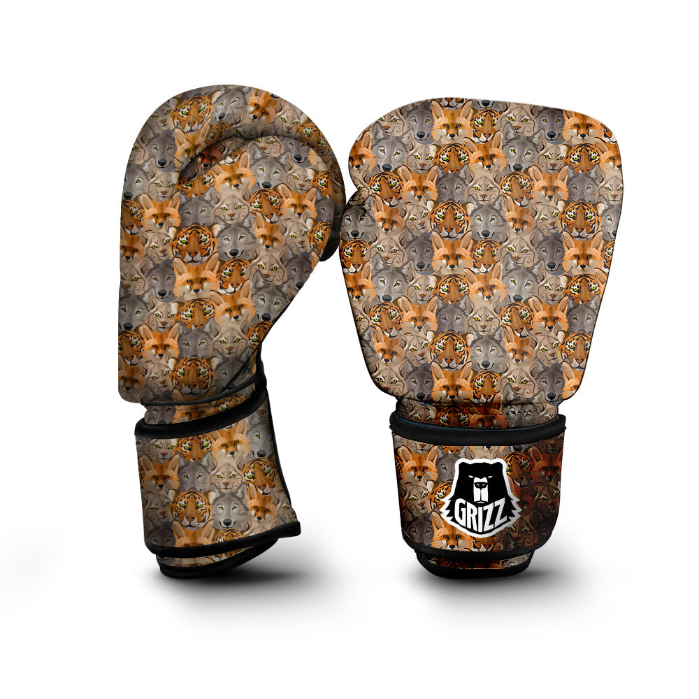 Brown And Orange Wild Animals Print Pattern Boxing Gloves-grizzshop