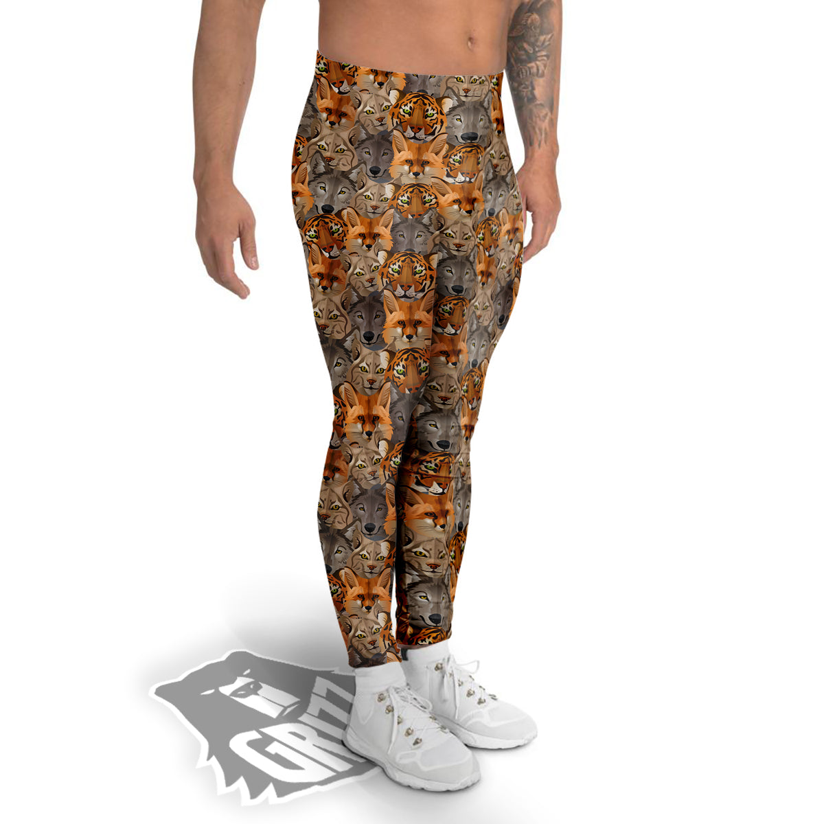 Brown And Orange Wild Animals Print Pattern Men's Leggings-grizzshop