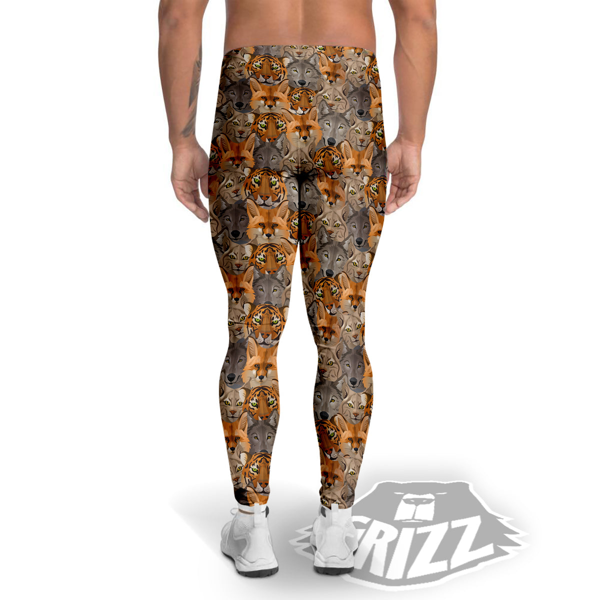 Brown And Orange Wild Animals Print Pattern Men's Leggings-grizzshop