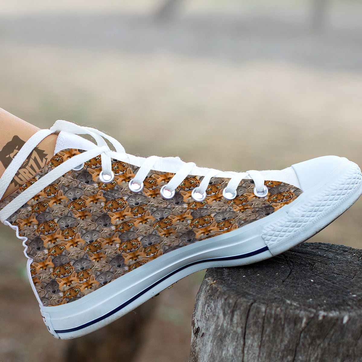 Brown And Orange Wild Animals Print Pattern White High Top Shoes-grizzshop