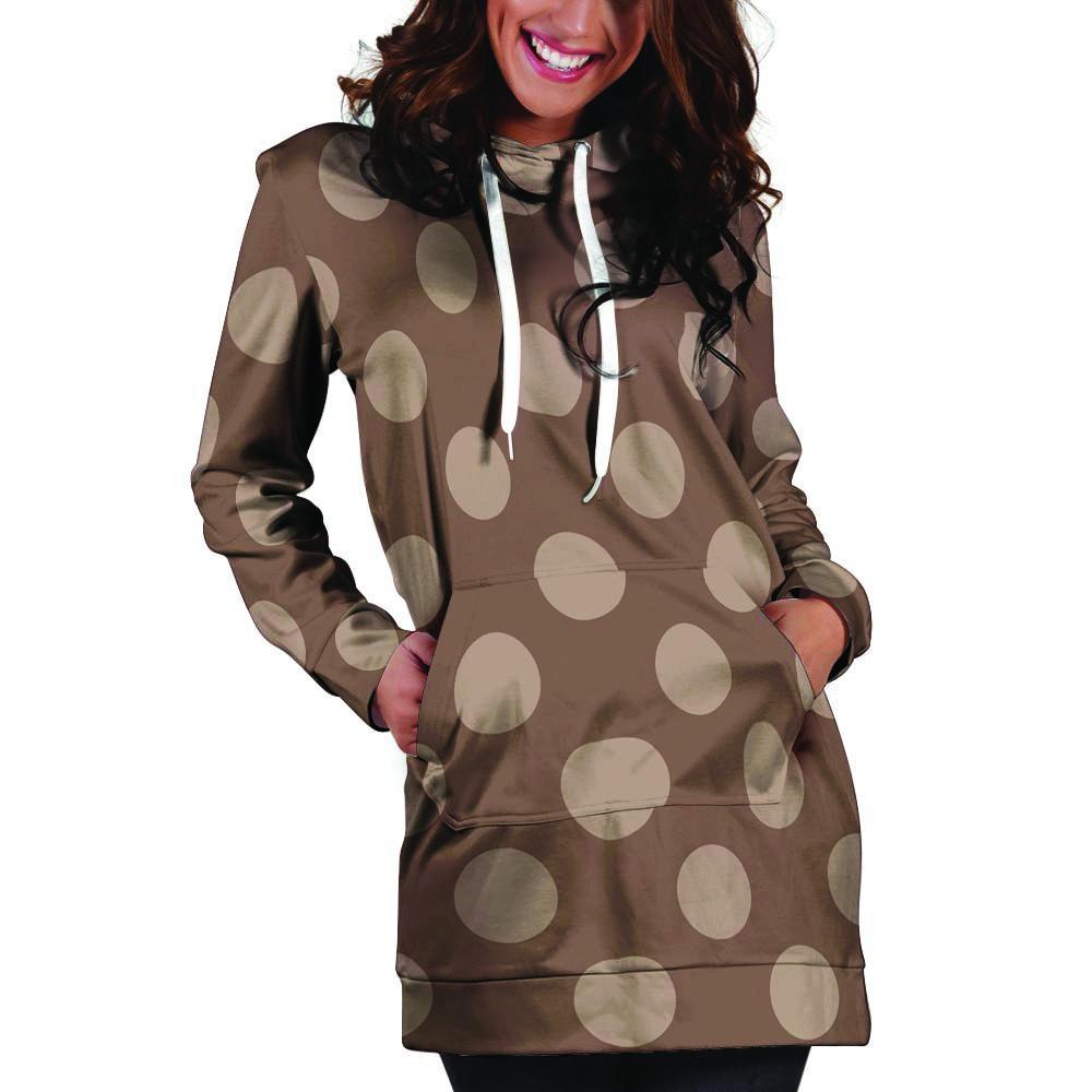 Brown And Tan Polka Dot Hoodie Dress-grizzshop
