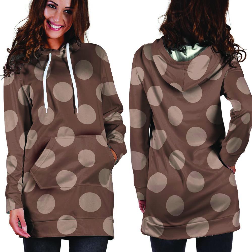 Brown And Tan Polka Dot Hoodie Dress-grizzshop