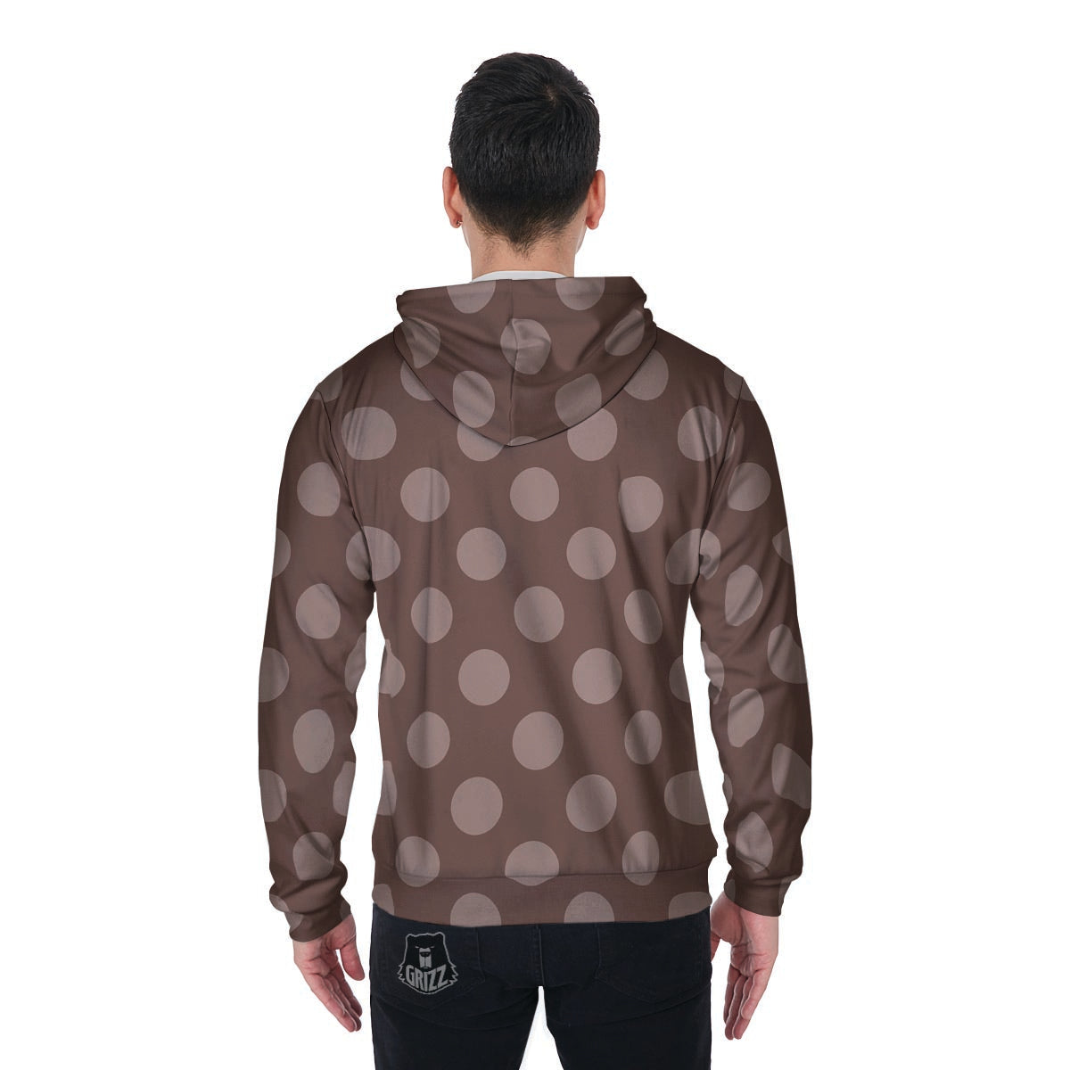 Brown And Tan Polka Dot Men's Zip Up Hoodie-grizzshop