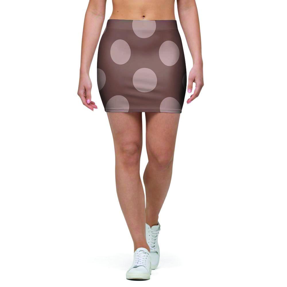 Brown And Tan Polka Dot Mini Skirt-grizzshop