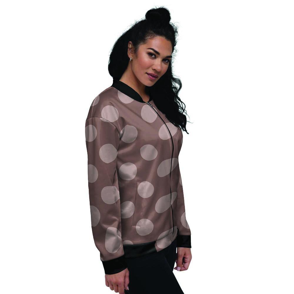 Brown And Tan Polka Dot Women's Bomber Jacket-grizzshop