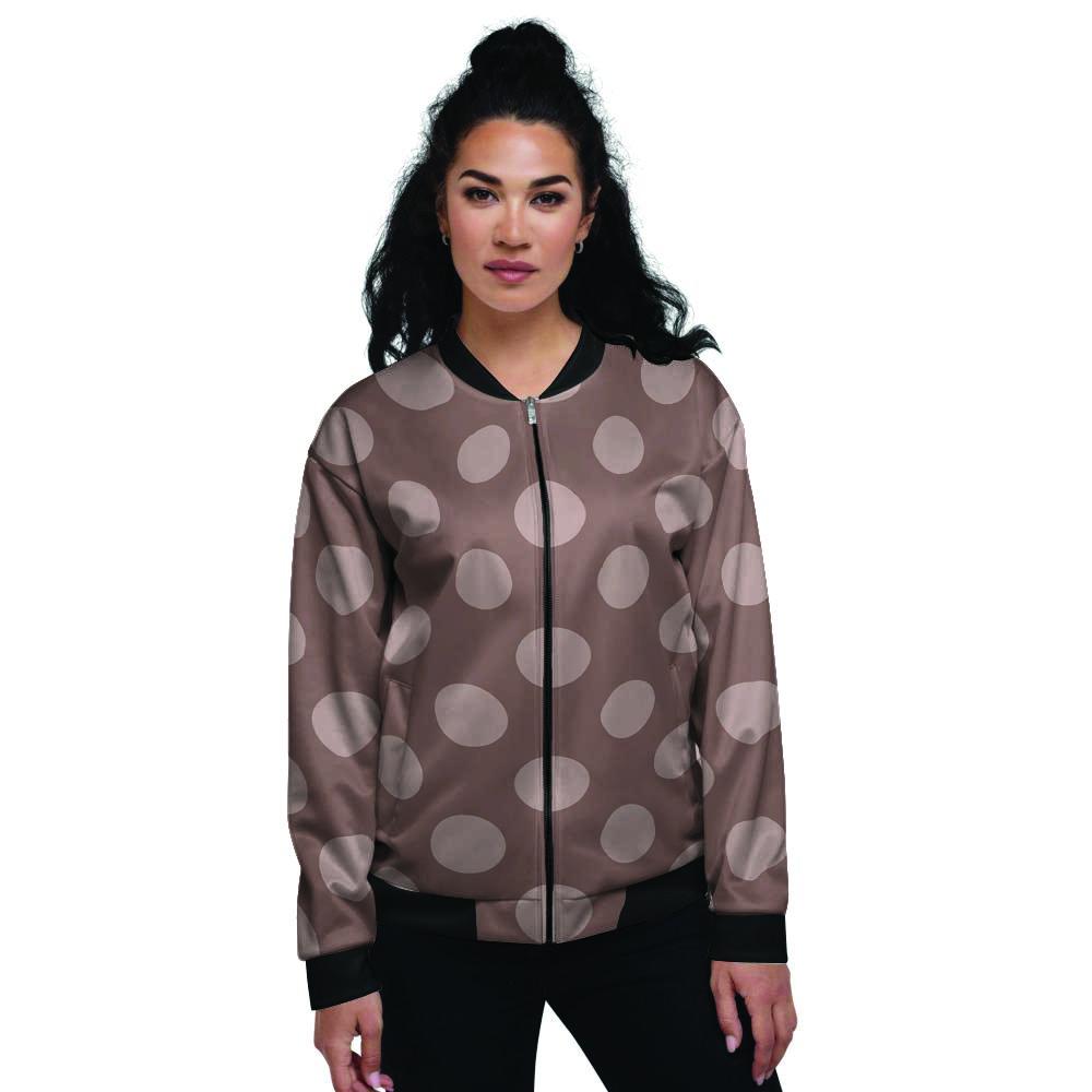 Brown And Tan Polka Dot Women's Bomber Jacket-grizzshop