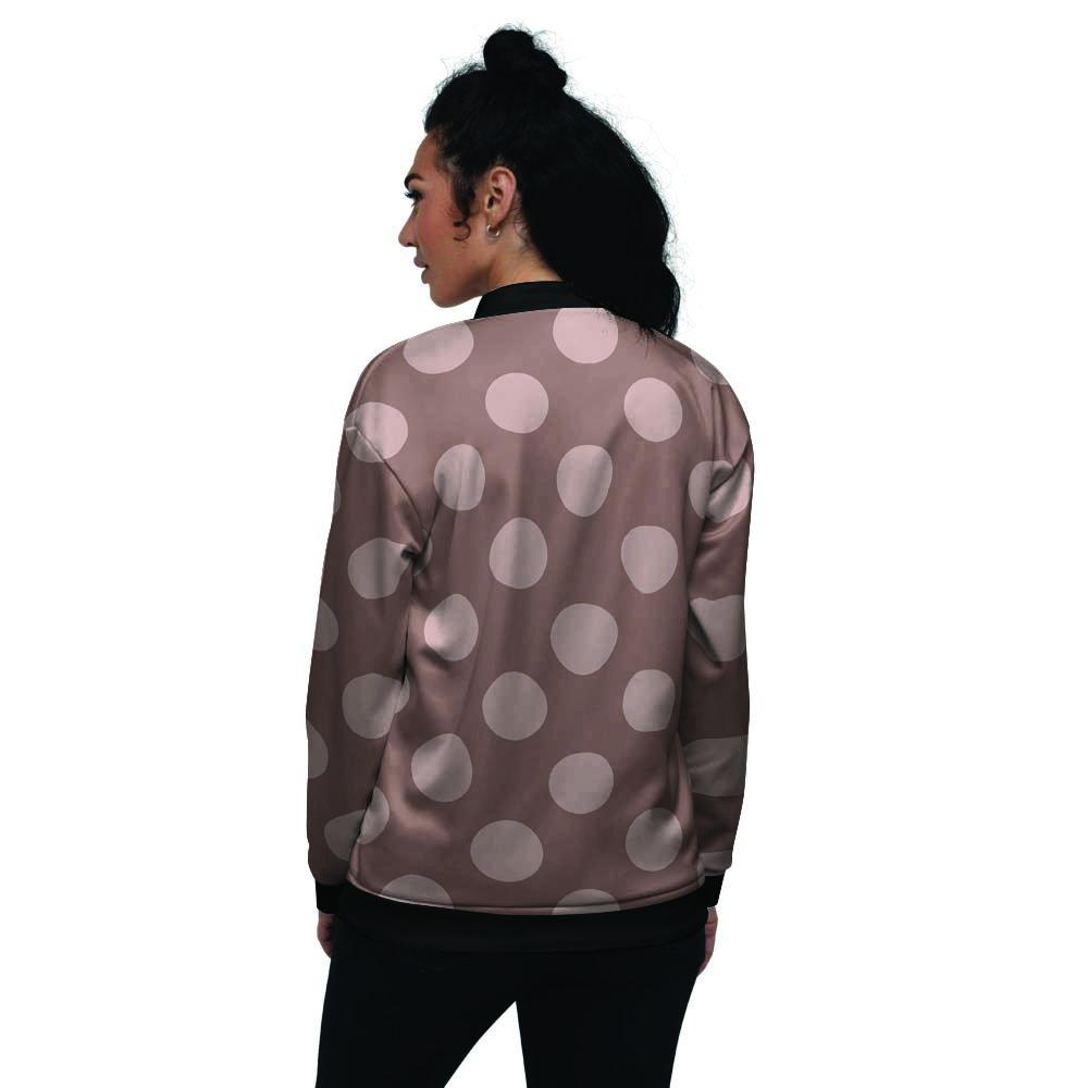 Brown And Tan Polka Dot Women's Bomber Jacket-grizzshop