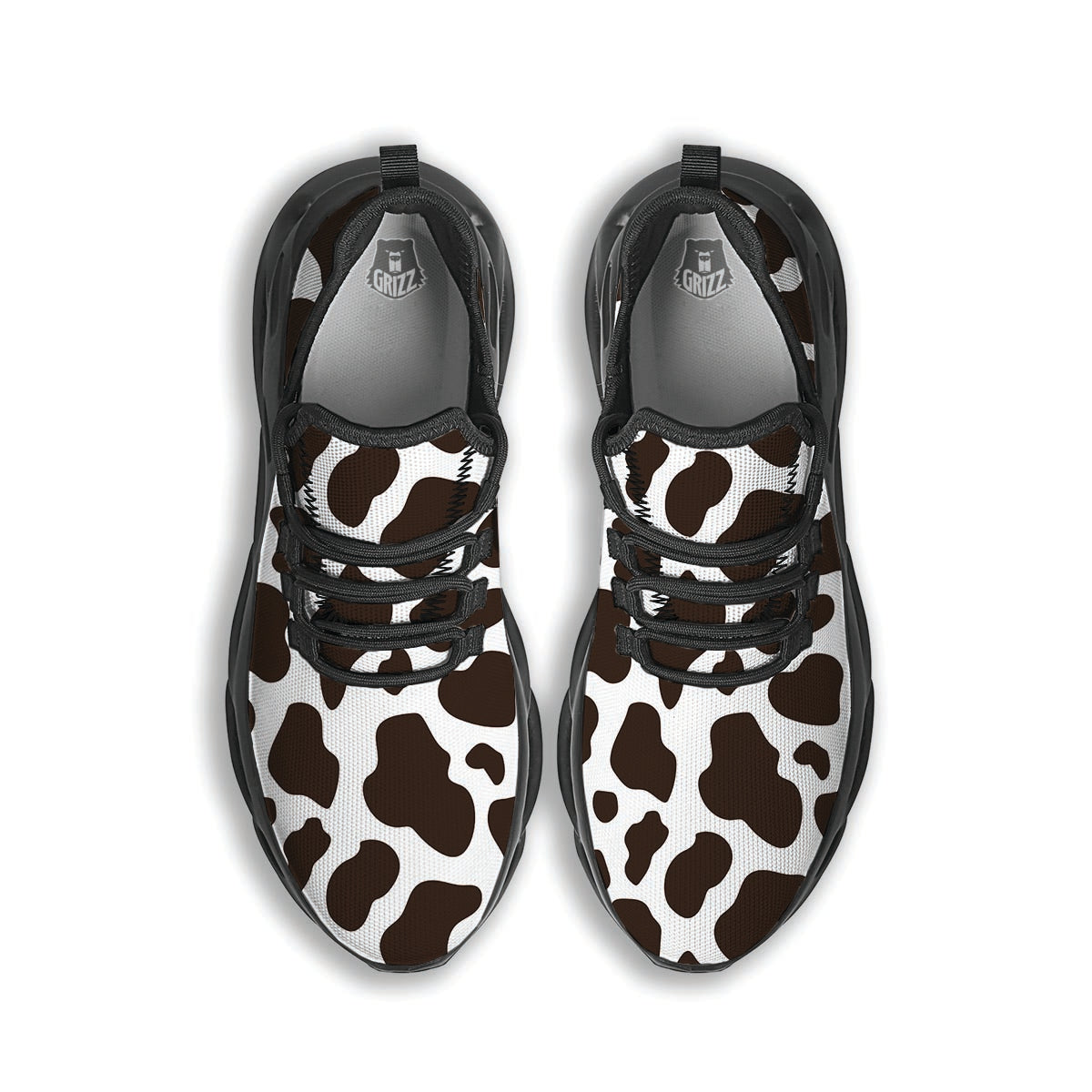 Brown And White Cow Print Black Running Shoes-grizzshop
