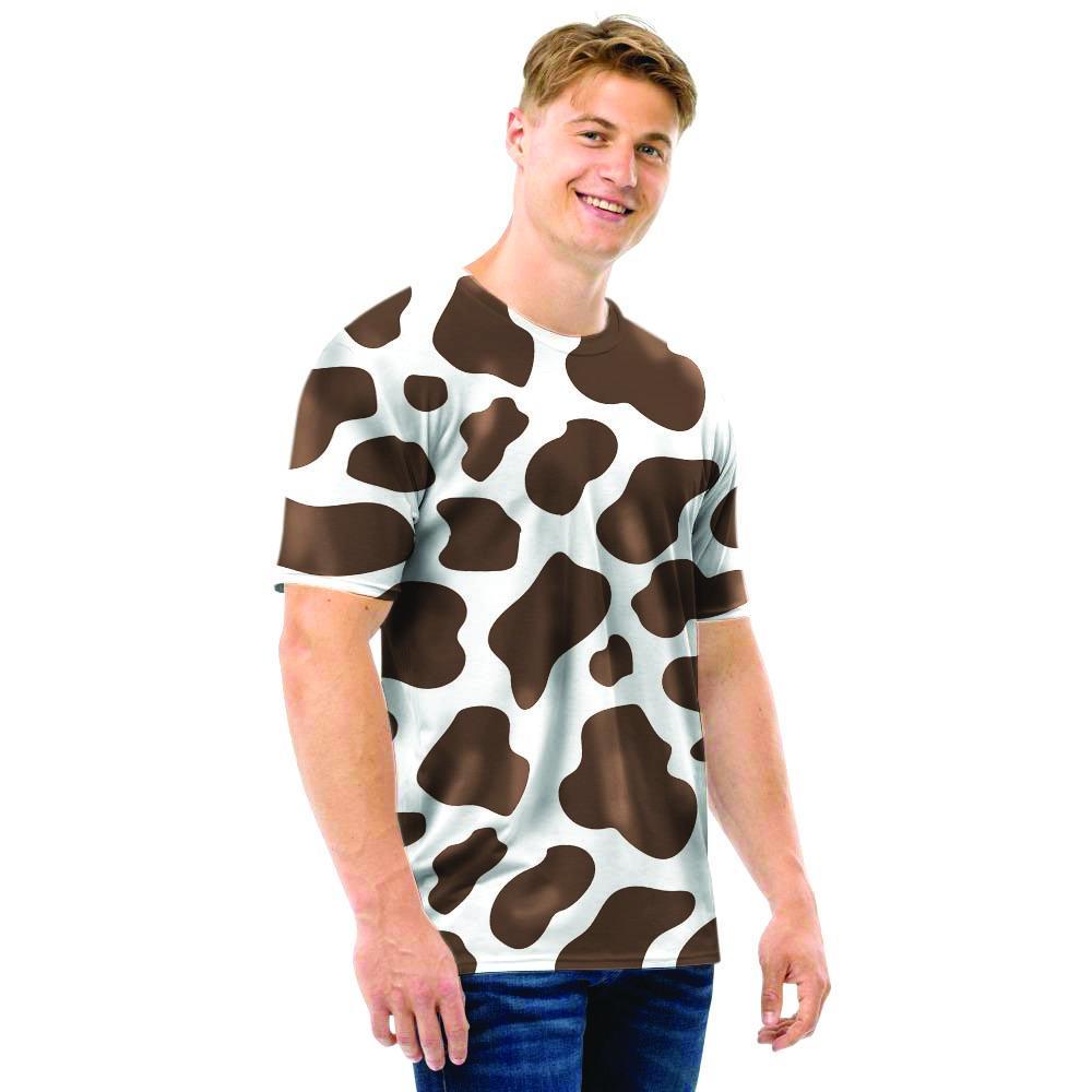 Brown And White Cow Print Men T Shirt-grizzshop