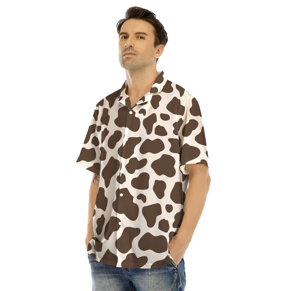 Brown And White Cow Print Men’s Hawaiian Shirt-grizzshop