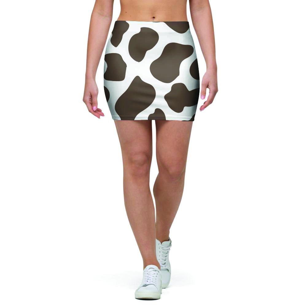 Brown And White Cow Print Mini Skirt-grizzshop
