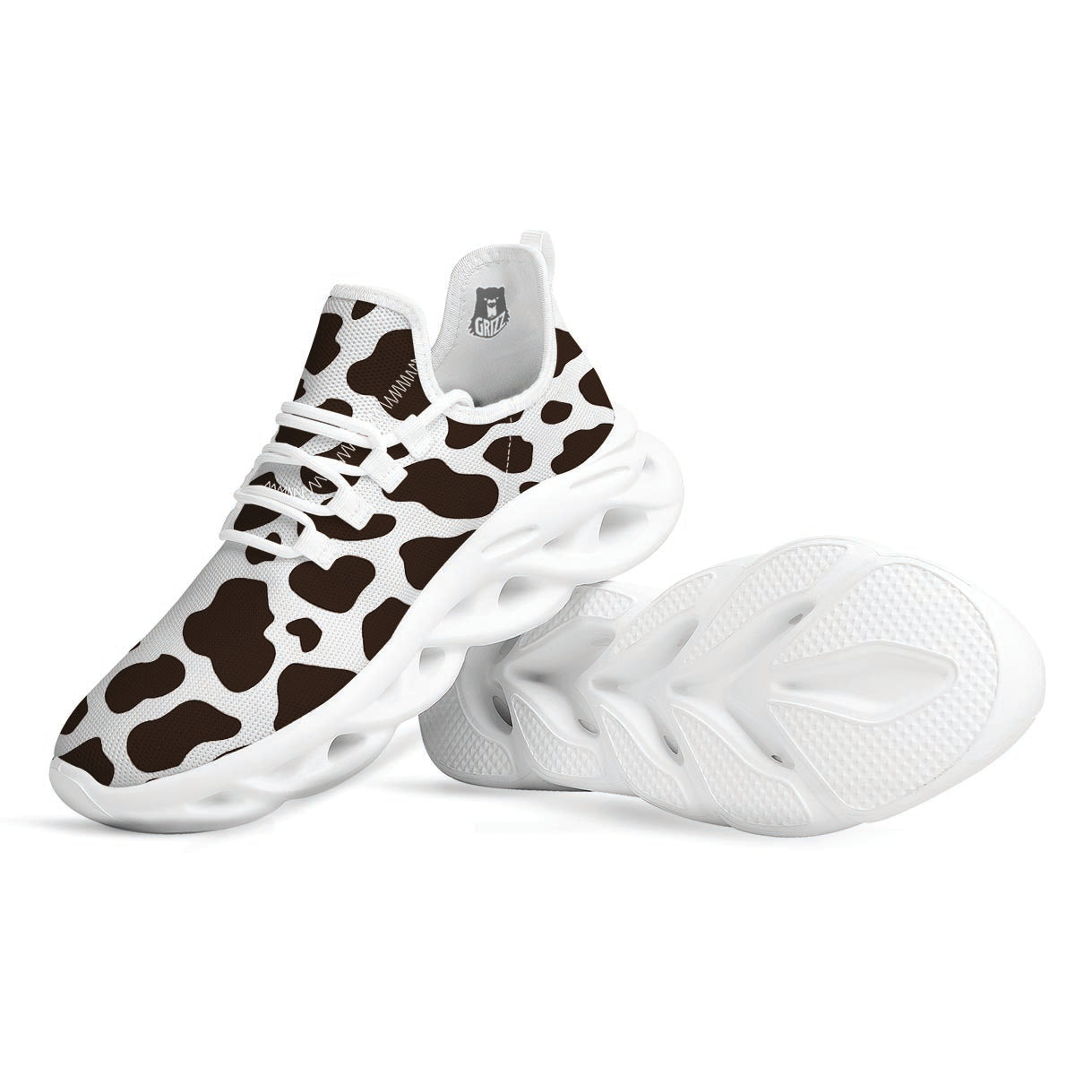 Brown And White Cow Print White Running Shoes-grizzshop