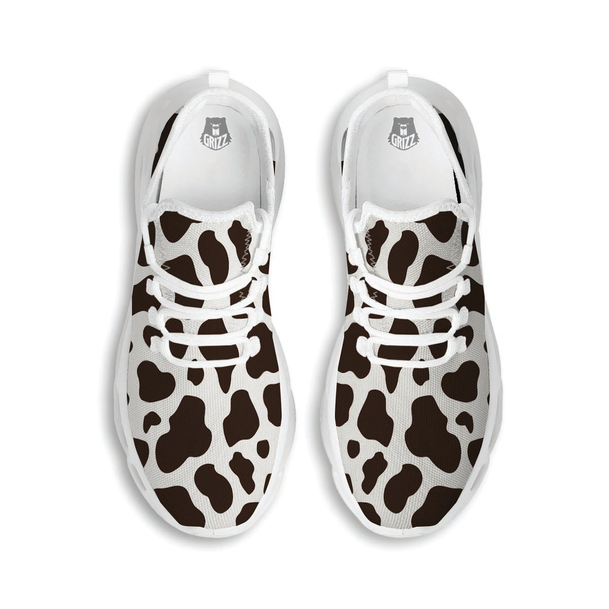Brown And White Cow Print White Running Shoes-grizzshop