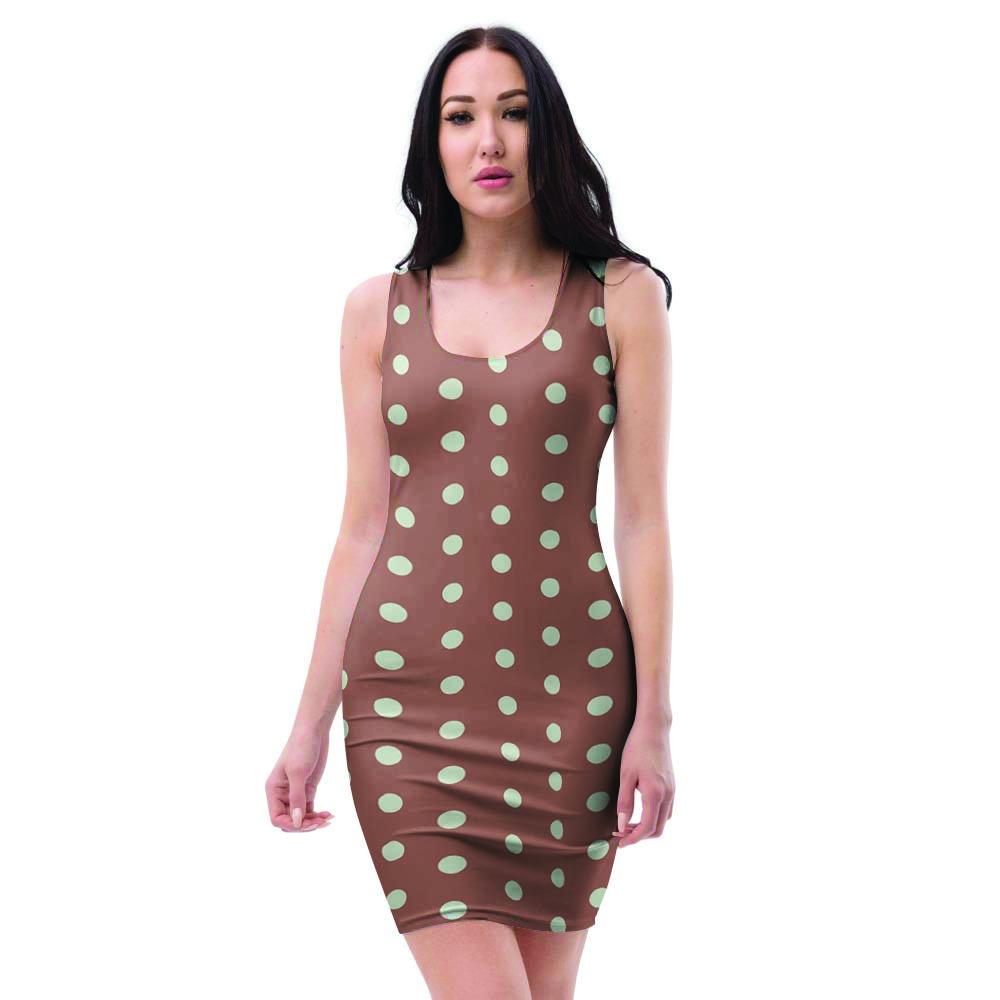 Brown And White Polka Dot Bodycon Dress-grizzshop