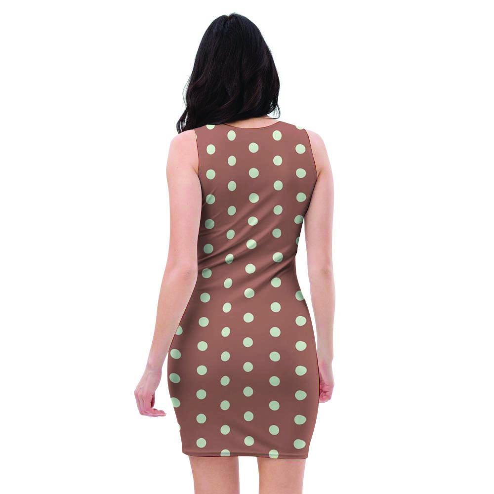Brown And White Polka Dot Bodycon Dress-grizzshop