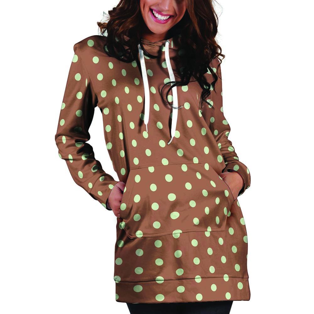 Brown And White Polka Dot Hoodie Dress-grizzshop