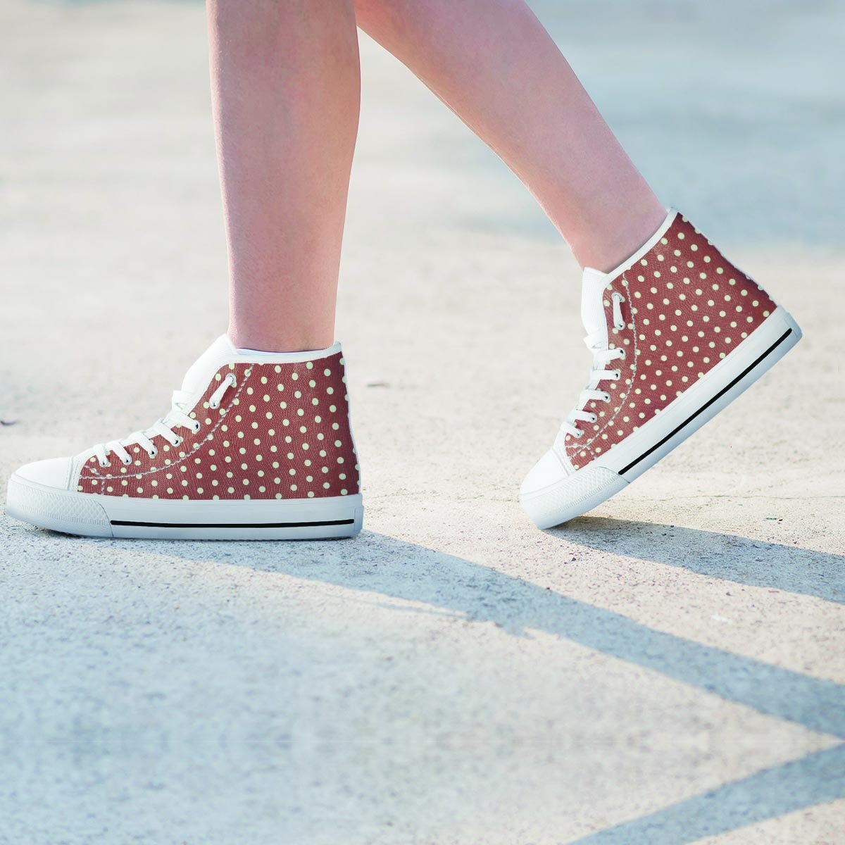 Brown And White Polka Dot Women's High Top Shoes-grizzshop