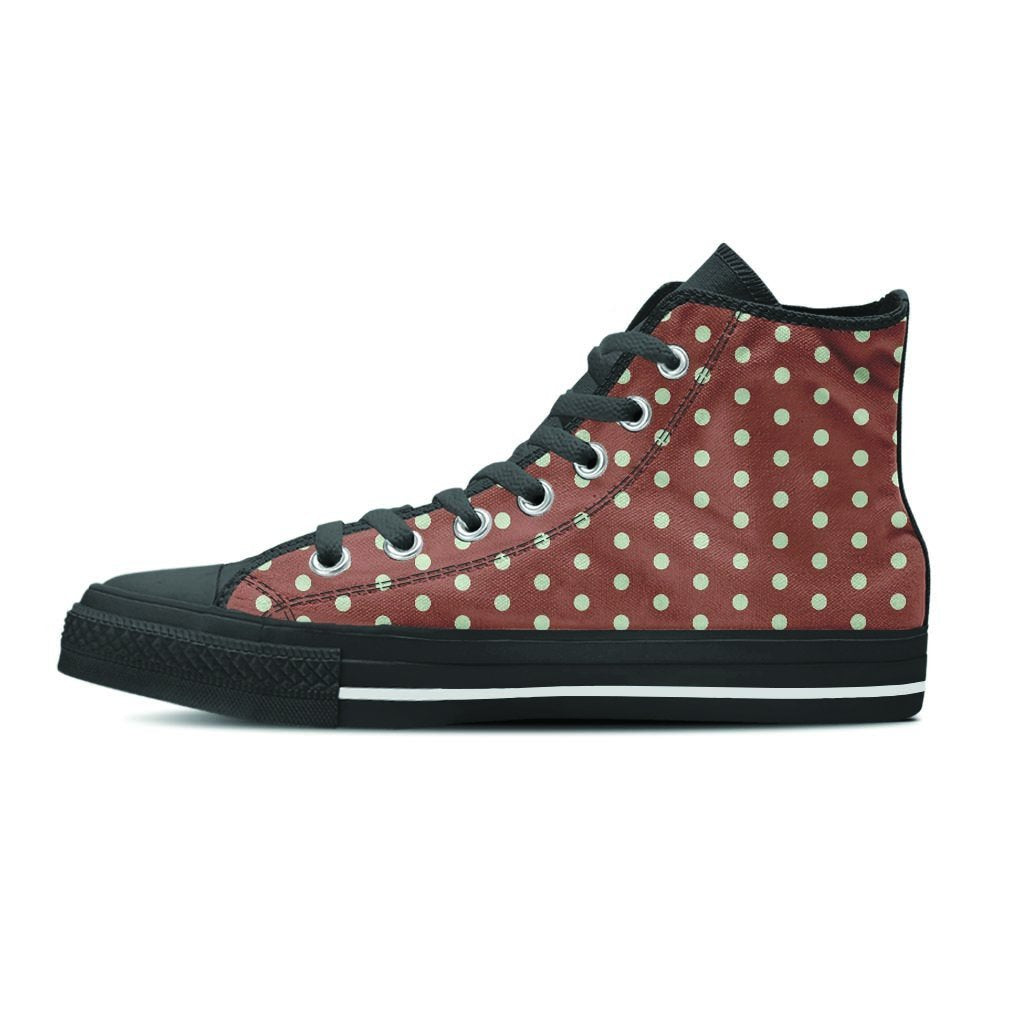Brown And White Polka Dot Women's High Top Shoes-grizzshop