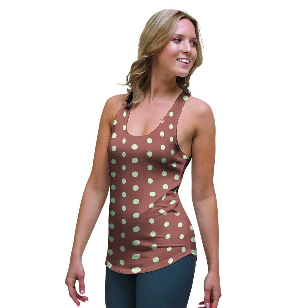 Brown And White Polka Dot Women's Racerback Tank Top-grizzshop