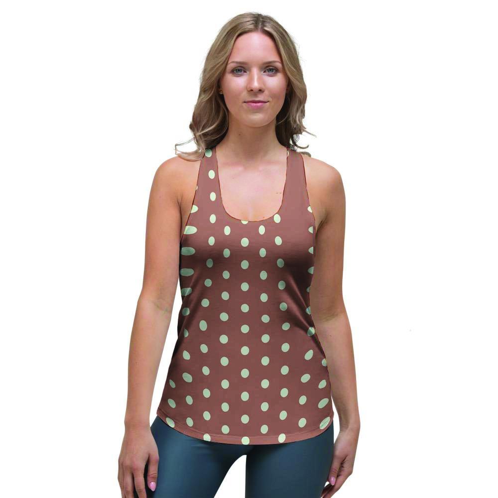 Brown And White Polka Dot Women's Racerback Tank Top-grizzshop