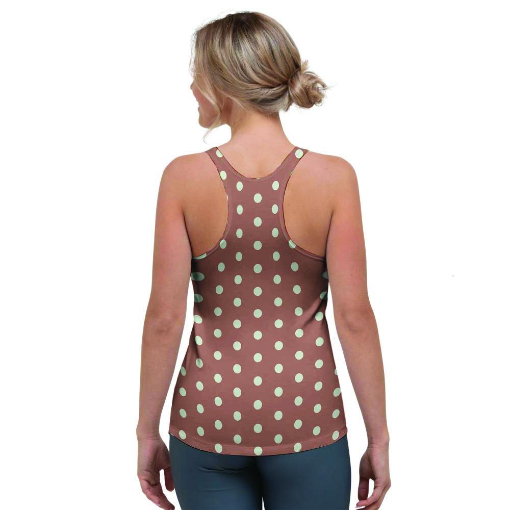 Brown And White Polka Dot Women's Racerback Tank Top-grizzshop