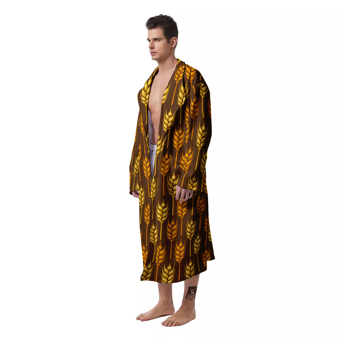 Brown And Yellow Wheat Print Pattern Men's Robe-grizzshop