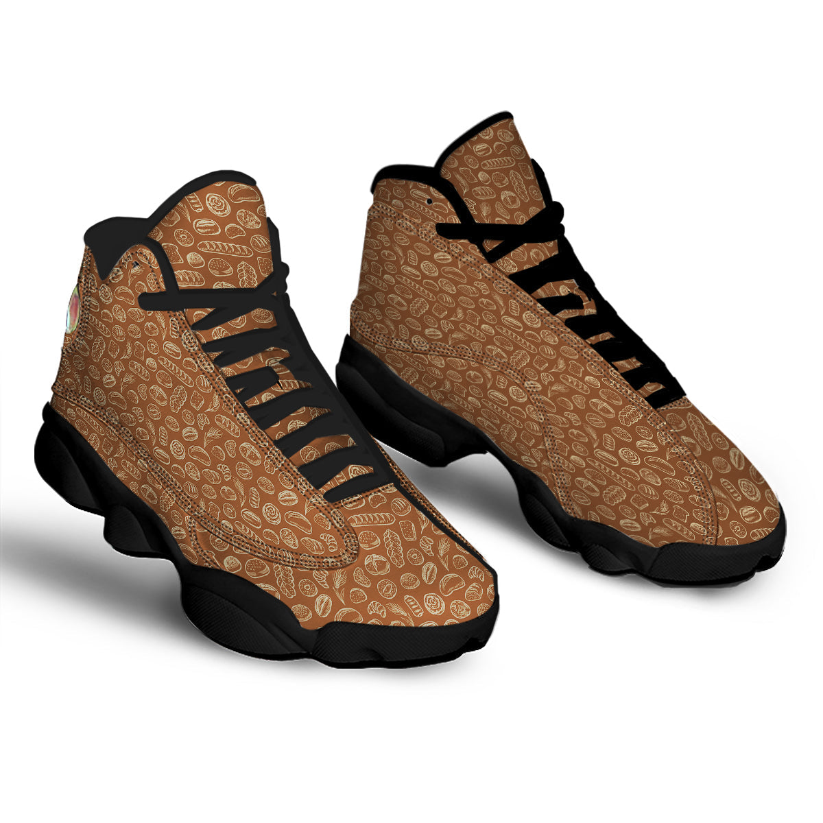 Brown Bakery Beige Print Pattern Black Basketball Shoes-grizzshop