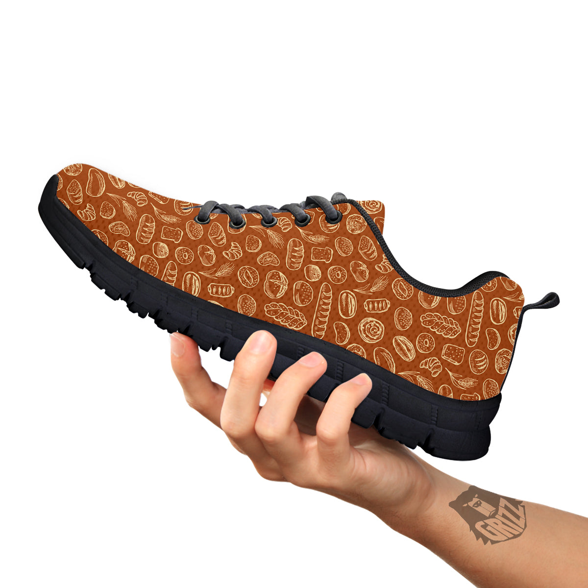Brown Bakery Beige Print Pattern Black Sneaker-grizzshop