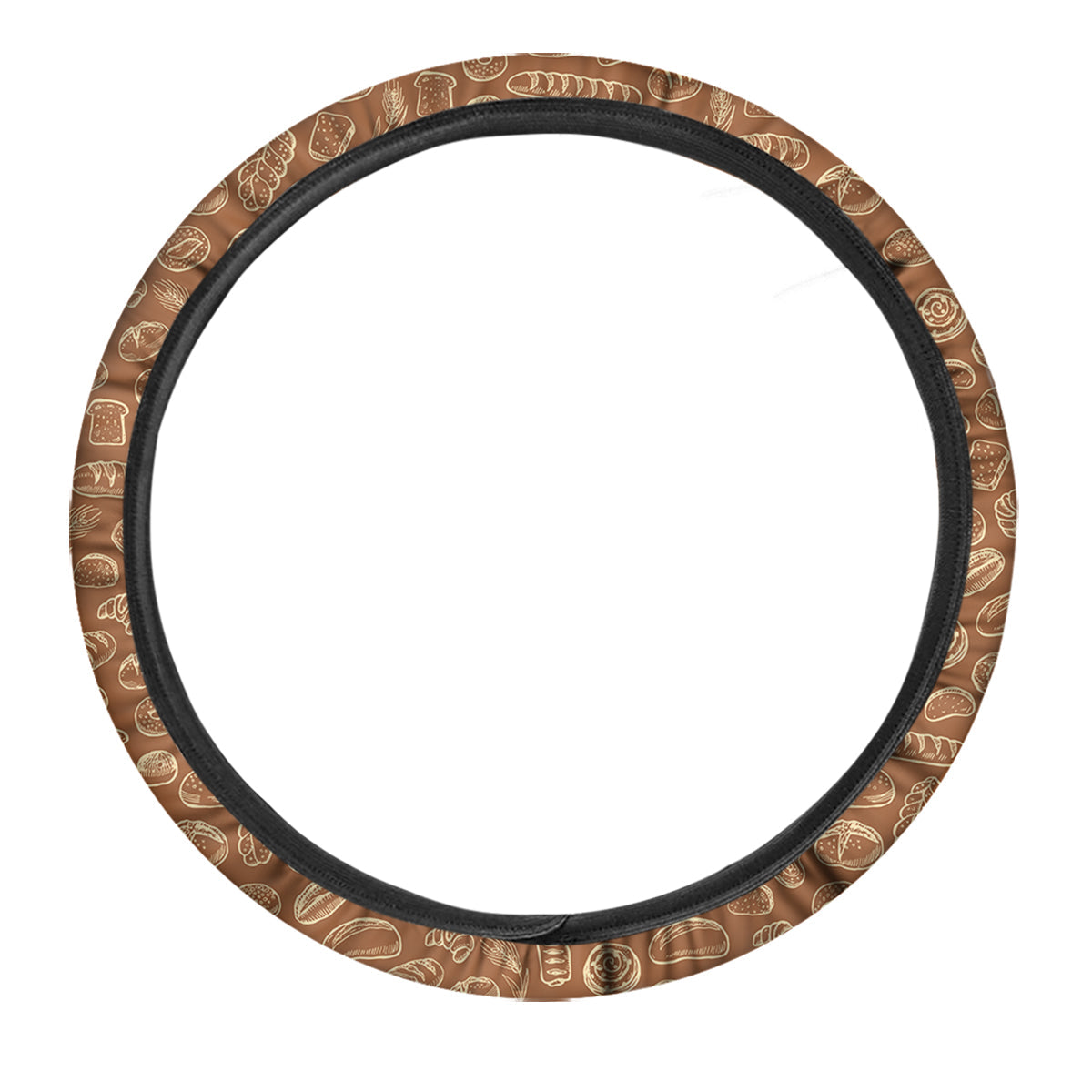Brown Bakery Beige Print Pattern Car Steering Wheel Cover-grizzshop