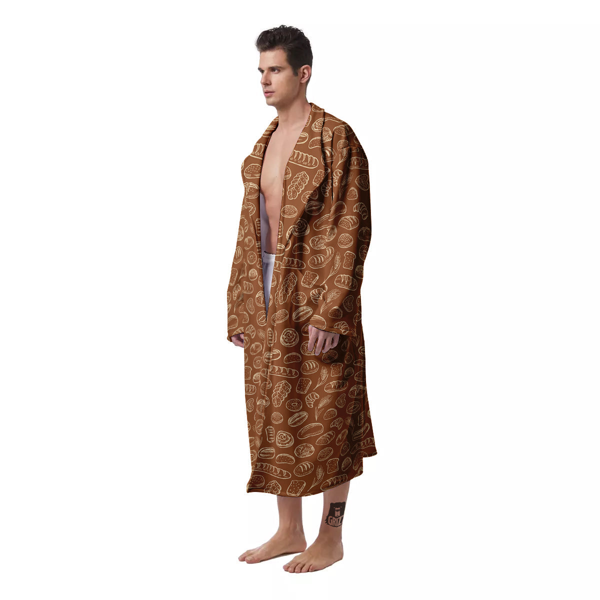 Brown Bakery Beige Print Pattern Men's Robe-grizzshop