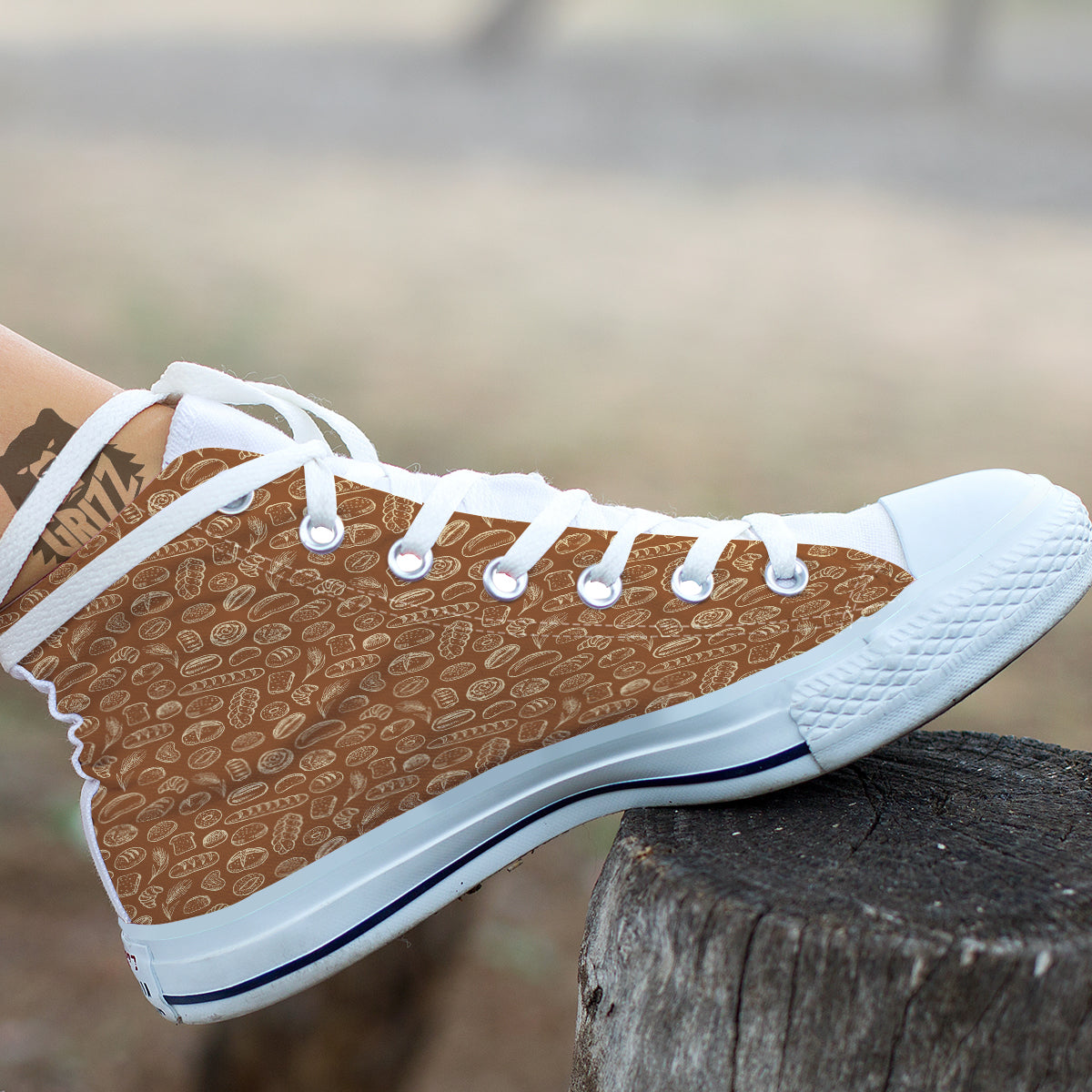 Brown Bakery Beige Print Pattern White High Top Shoes-grizzshop