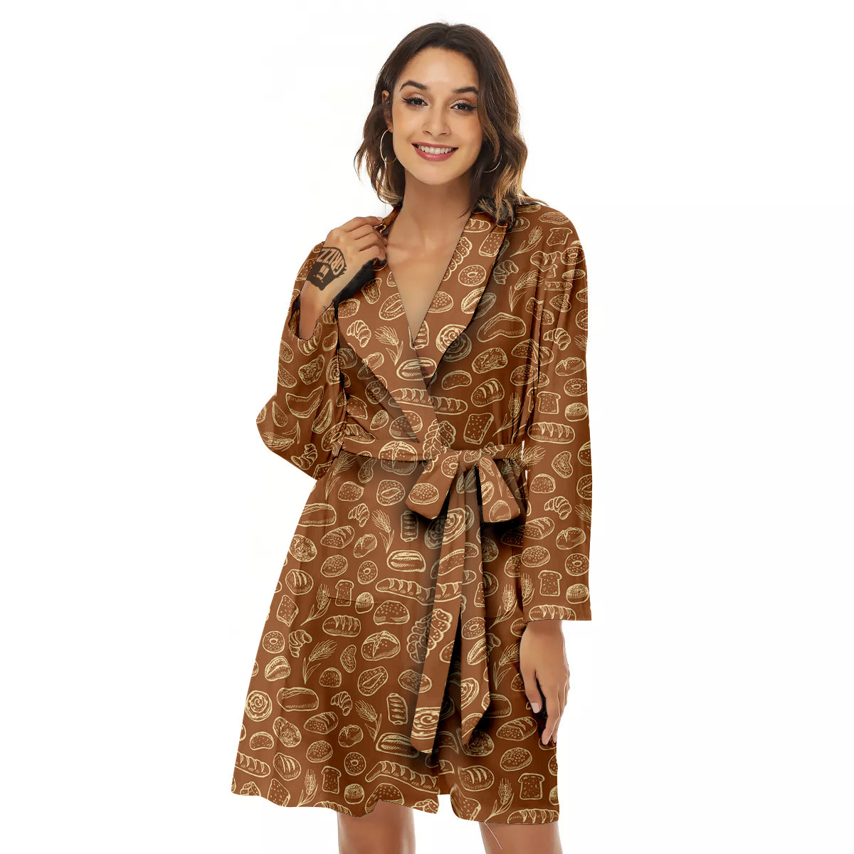 Brown Bakery Beige Print Pattern Women's Robe-grizzshop