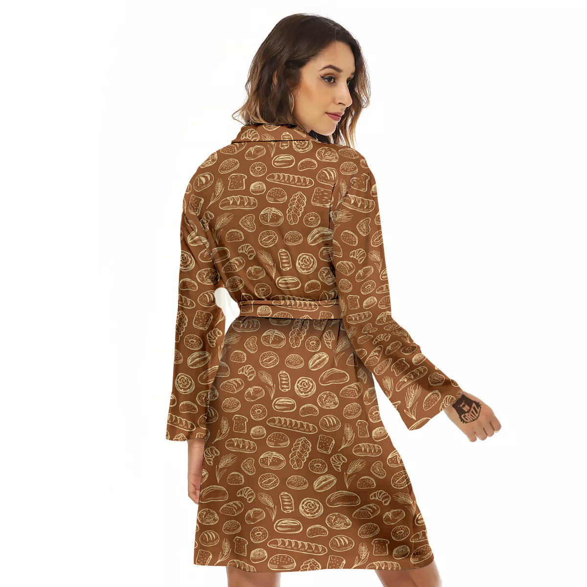 Brown Bakery Beige Print Pattern Women's Robe-grizzshop