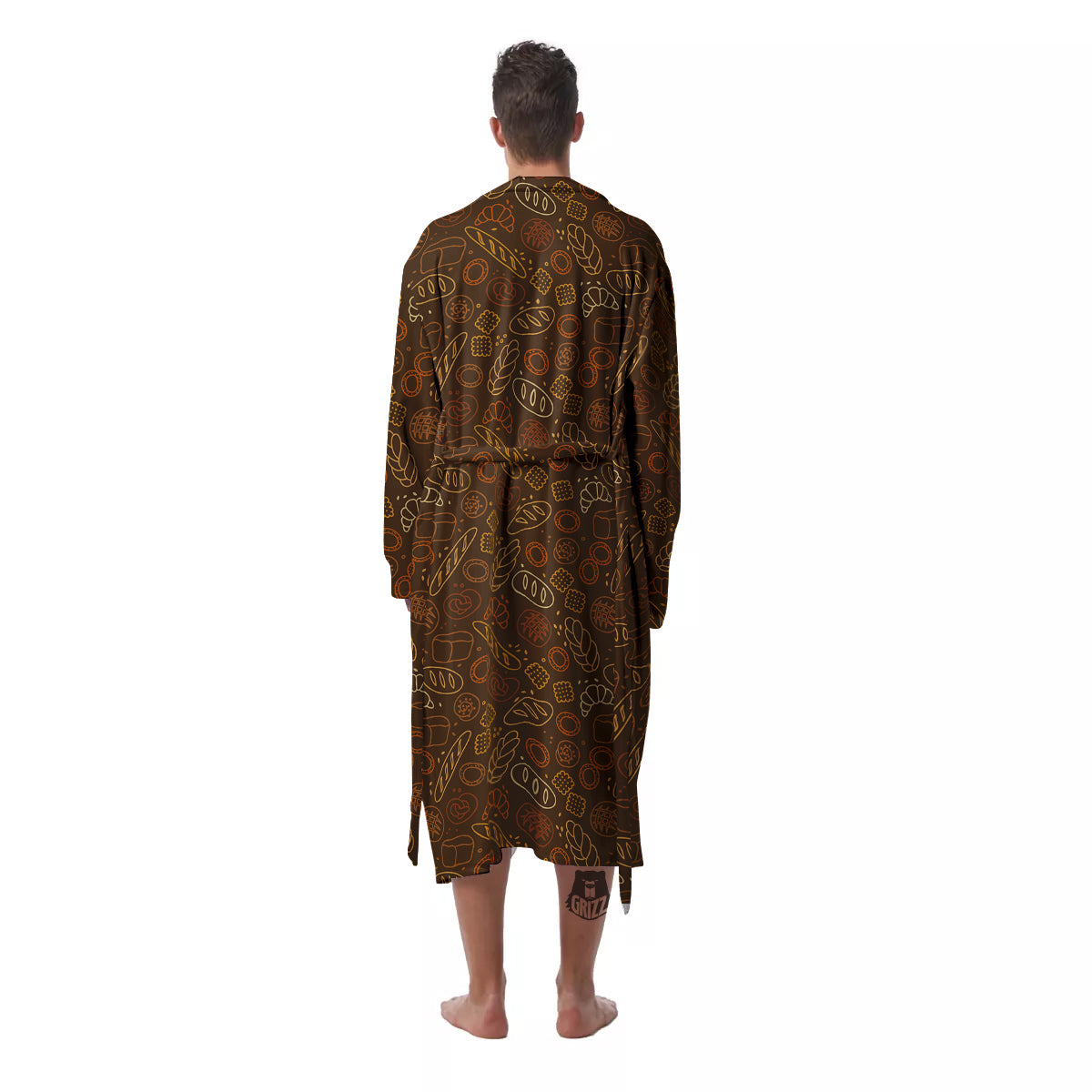 Brown Bakery Print Pattern Men's Robe-grizzshop