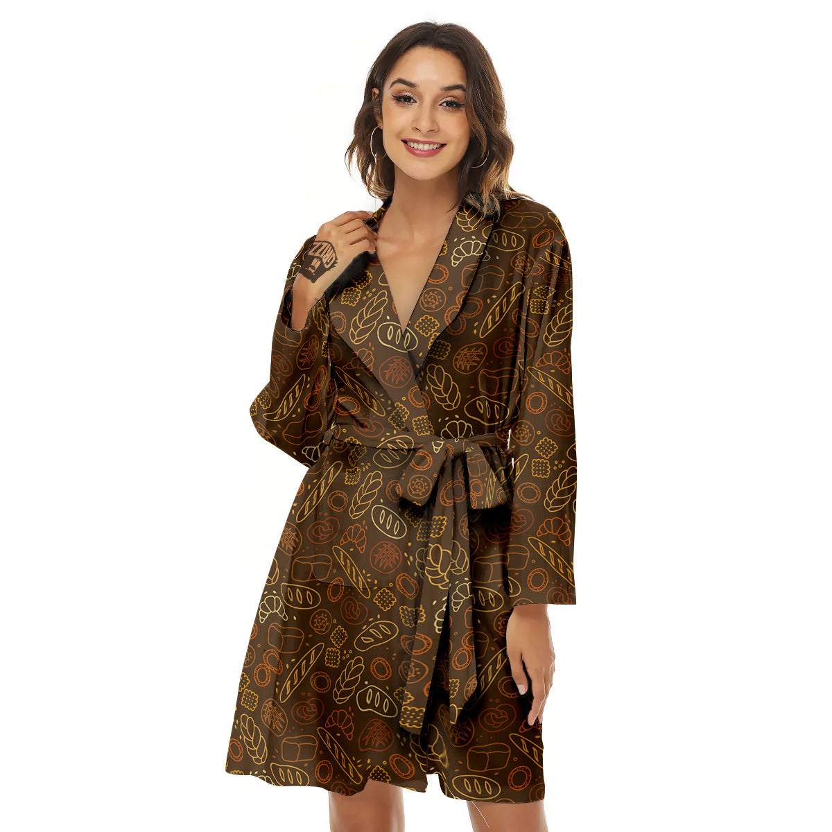 Brown Bakery Print Pattern Women's Robe-grizzshop