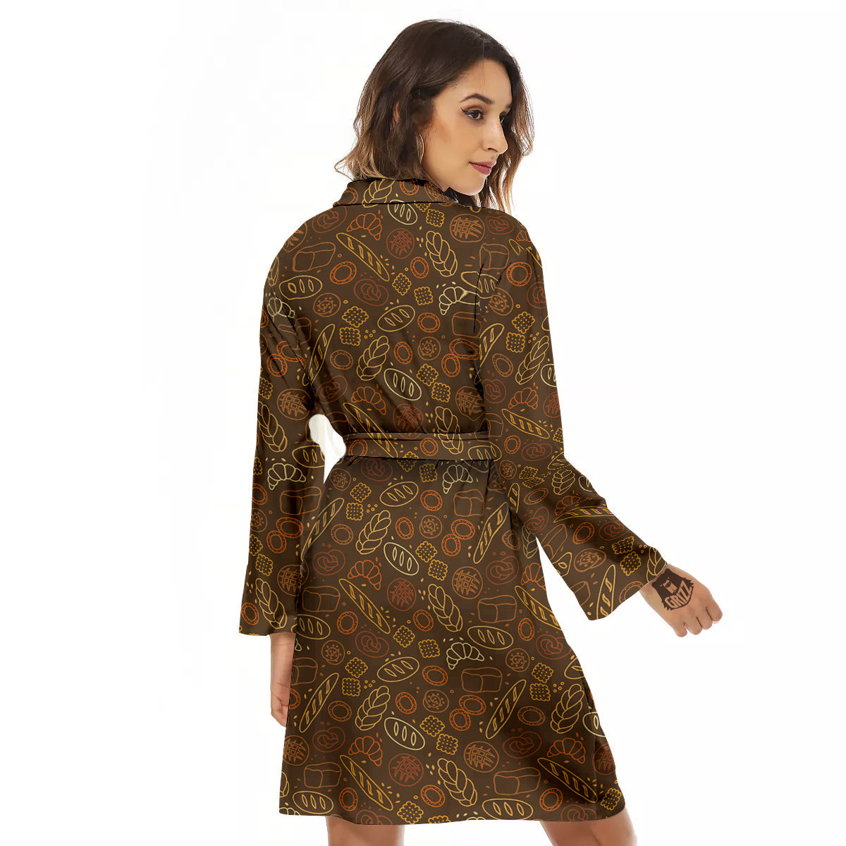 Brown Bakery Print Pattern Women's Robe-grizzshop