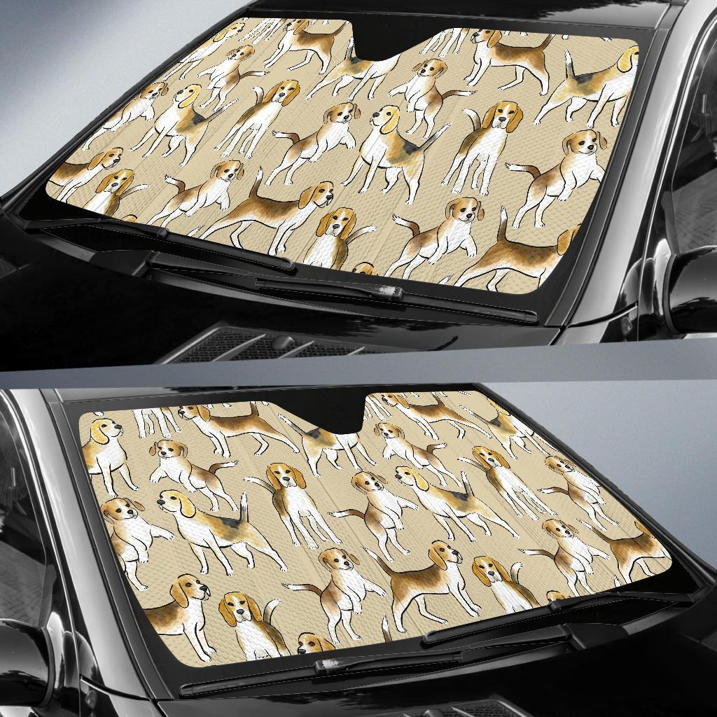 Brown Beagle Paw Pattern Print Car Sun Shade-grizzshop